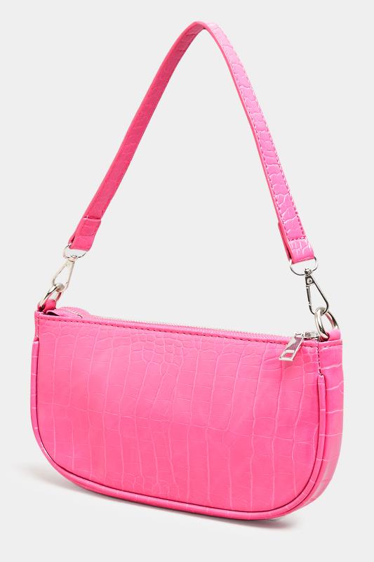  Pink Faux Croc Shoulder Bag