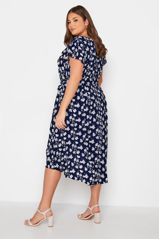 YOURS LONDON Plus Size Navy Blue Floral High Low Wrap Dress | Yours Clothing  3