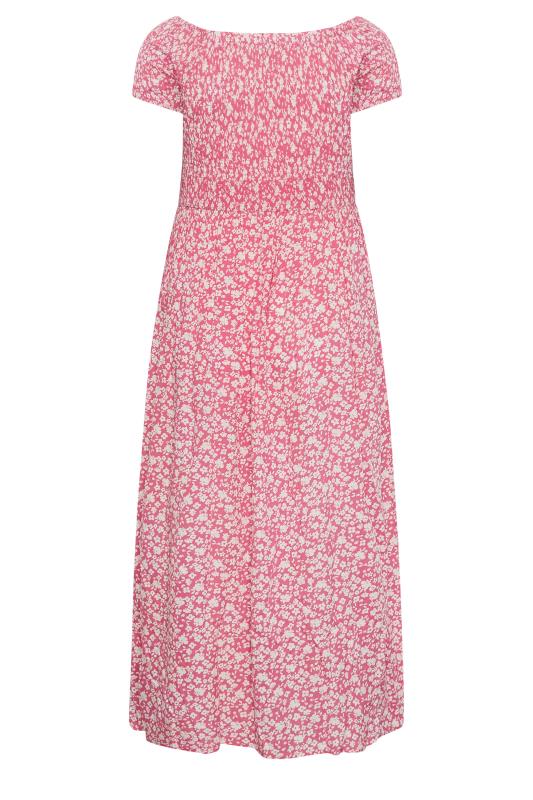 YOURS Plus Size Pink Ditsy Floral Bardot Maxi Dress | Yours Clothing 8