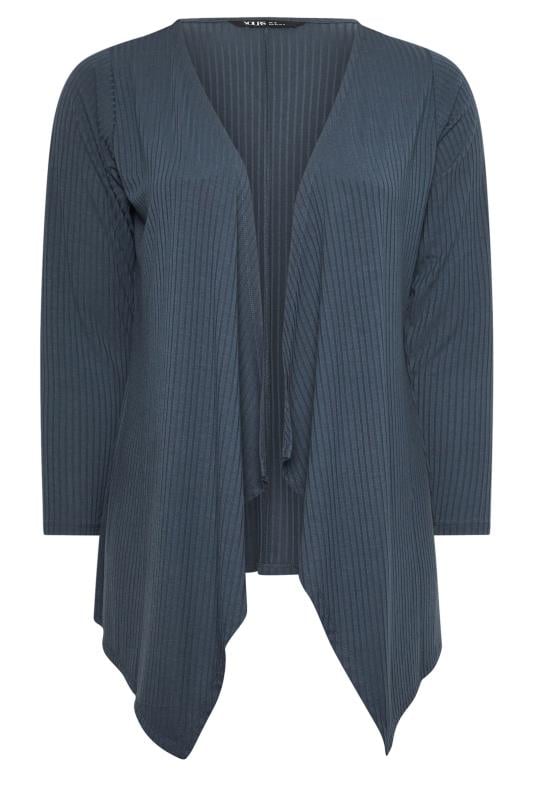 YOURS Plus Size Blue Ribbed Waterfall Cardigan | Yours Clothing 5