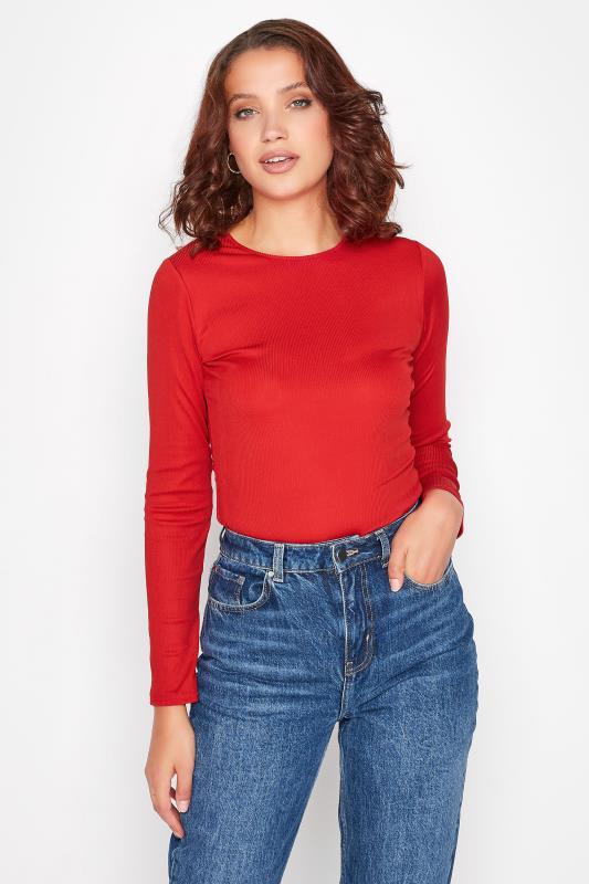 LTS Tall Red Ribbed Long Sleeve Bodysuit 1