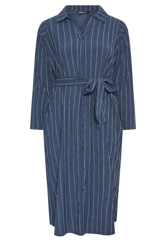 YOURS Plus Size Navy Blue Textured Pinstripe Midi Dress | Yours Clothing 6