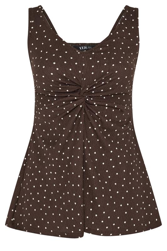 YOURS Plus Size Brown Polka Dot Crinkle Knot Front Vest Top | Yours Clothing 5