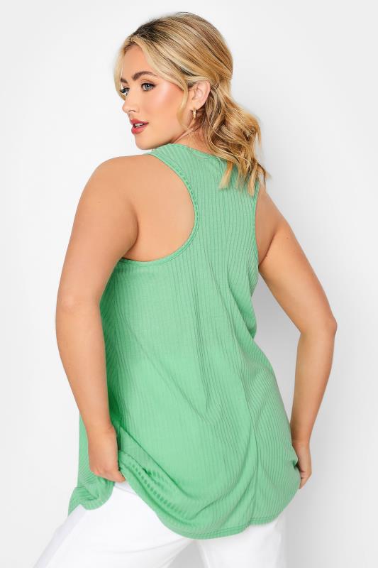 LIMITED COLLECTION Plus Size Curve Green Ribbed Racer Cami Vest Top | Yours Clothing  3