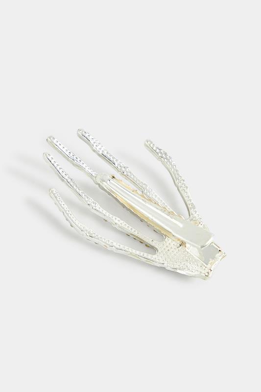 Silver Diamante Skeleton Hand Halloween Hair Clip 2