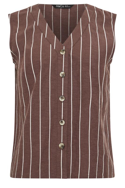 M&Co Petite Chocolate Brown Stripe Button Front Vest Top | M&Co 6