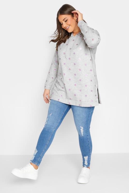Plus Size Grey Star Print Hoodie | Yours Clothing  3