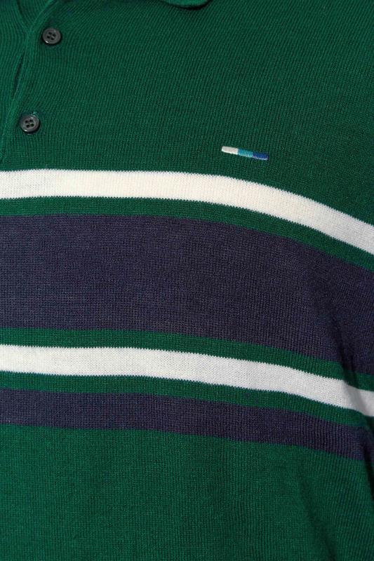 BadRhino Big & Tall Forest Green Stripe Long Sleeve Knitted Polo Shirt | BadRhino 2