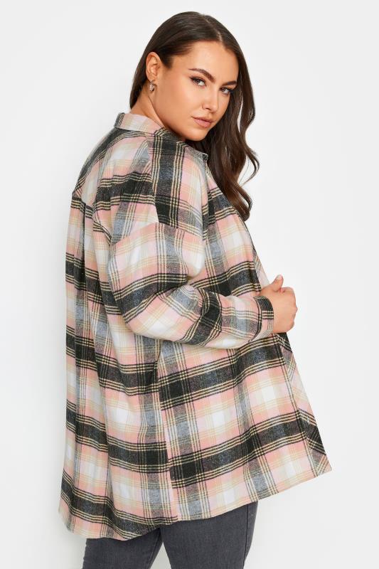YOURS Plus Size Pink Check Print Boyfriend Shirt | Yours Clothing 4