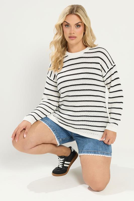  YOURS Pull en maille crème à rayures