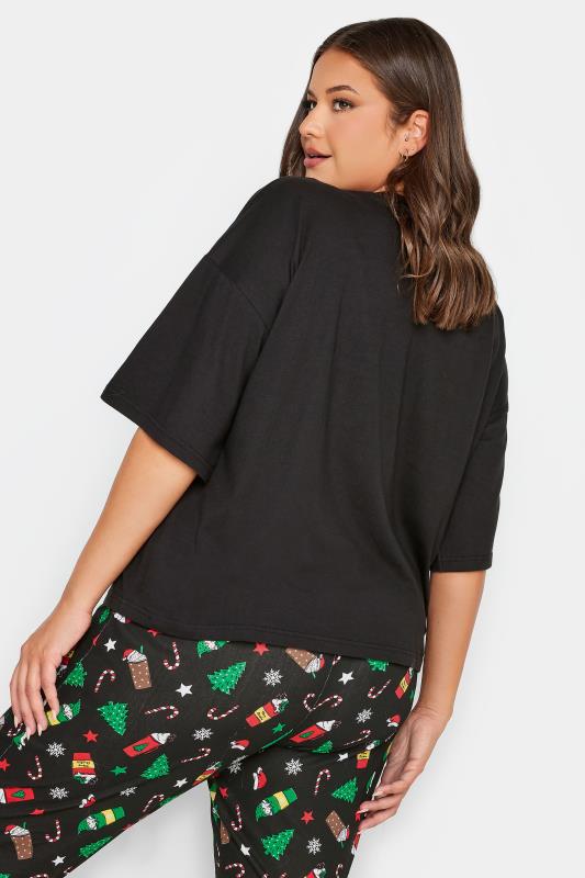 LIMITED COLLECTION Curve Plus Size Black Christmas Drink Print Pyjama Top | Yours Clothing  3
