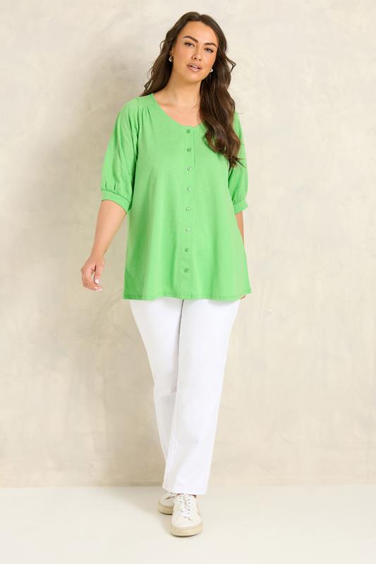 EVANS Plus Size Green Short Sleeve Cotton Top | Evans 1