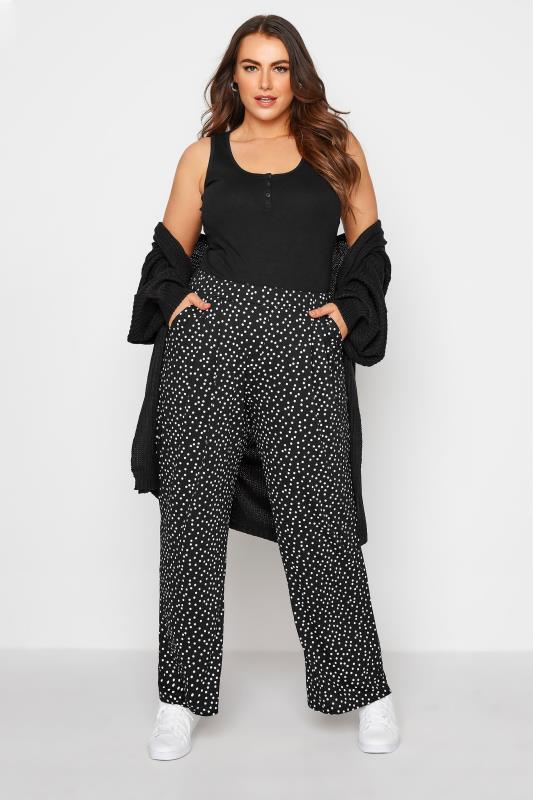 Plus Size LIMITED COLLECTION Black Polka Dot Pleated Wide Leg Trousers | Yours Clothing 2