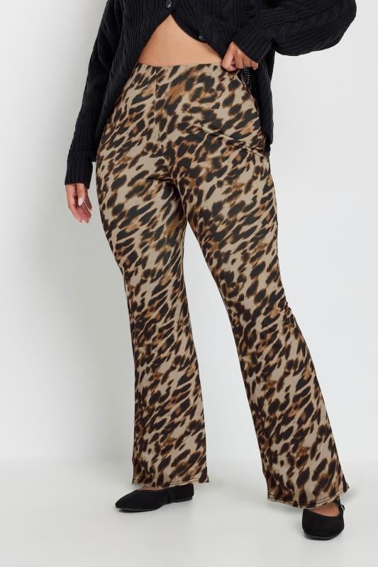 LIMITED COLLECTION Plus Size Brown Leopard Print Flared Trousers | Yours Clothing 2