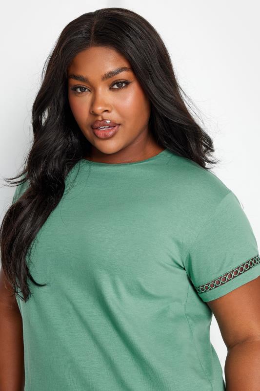 LIMITED COLLECTION Plus Size Green Crochet Trim Short Sleeve T-Shirt | Yours Clothing 4