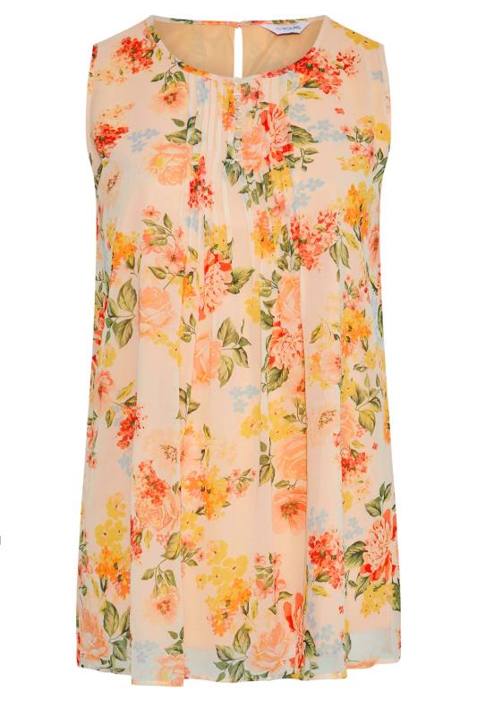 Plus Size Orange Floral Print Pleat Front Sleeveless Blouse | Yours Clothing  6
