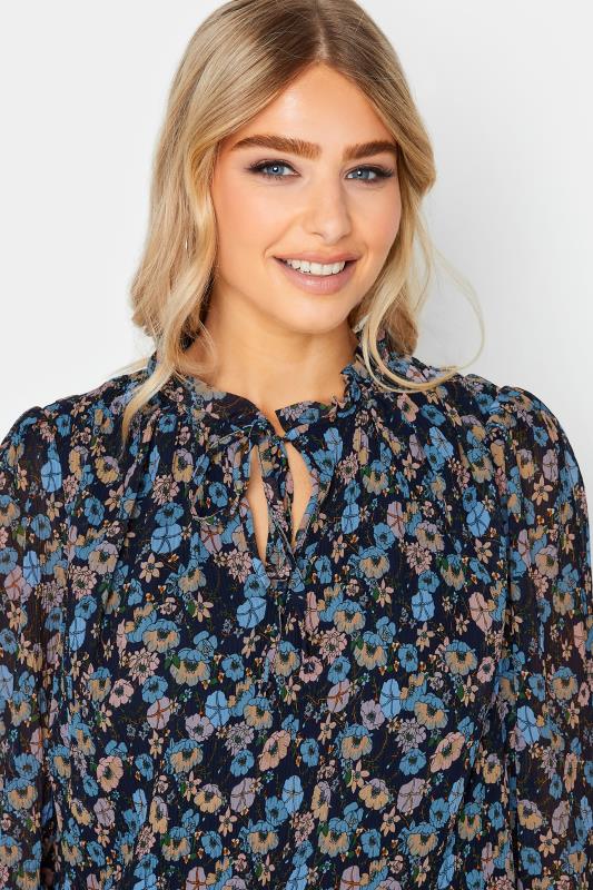 M&Co Navy Blue Floral Pleated Blouse | M&Co 4