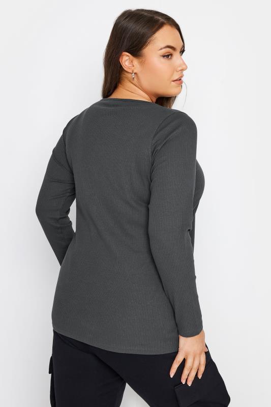 YOURS Plus Size Charcoal Grey Ribbed Popper Fastening Top | Yours Clothing 4