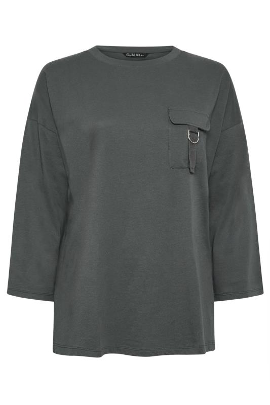 LIMITED COLLECTION Plus Size Charcoal Grey Utility Pocket Long Sleeve T-Shirt | Yours Clothing 5