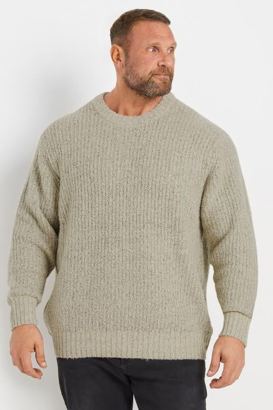 JACK & JONES Big & Tall Stone Brown Crew Neck Jumper | BadRhino 1