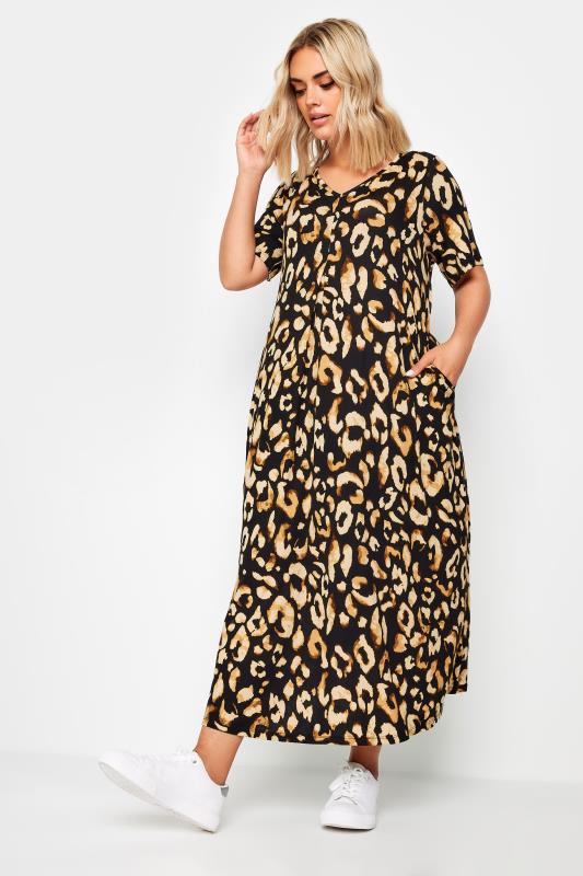 YOURS Plus Size Black Leopard Print Pleated Maxi Dress | Yours Clothing 2