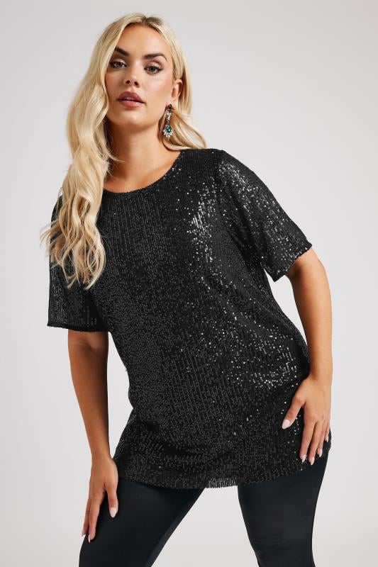  YOURS LONDON Curve Black Sequin Swing Top