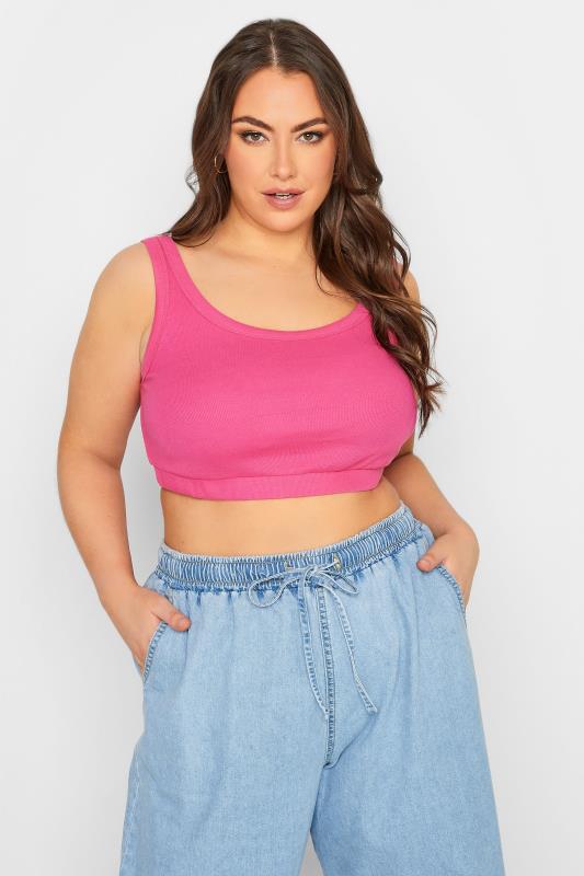 Plus Size  YOURS 3 PACK Curve Pink & Black Crop Tops