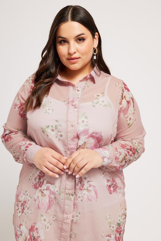 YOURS LONDON Plus Size Pink Floral Boyfriend Shirt | Yours Clothing 4