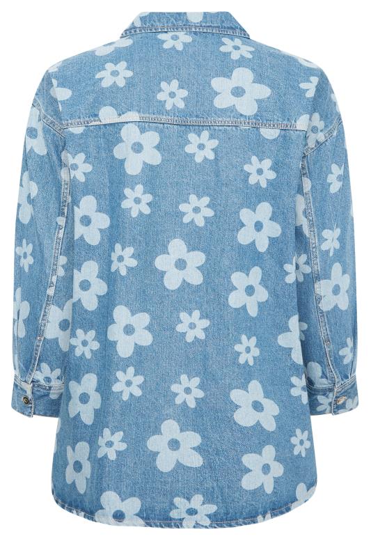 YOURS Plus Size Blue Floral Print Denim Shacket | Yours Clothing 9
