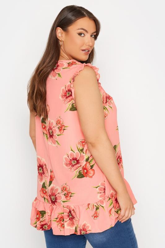 Plus Size Pink Floral Pintuck Frill Top | Yours Clothing 3
