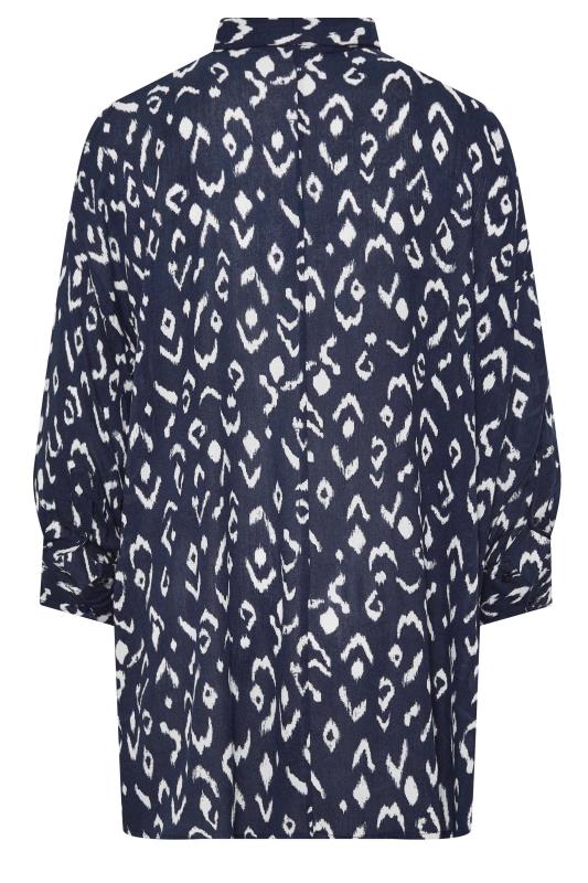 YOURS Plus Size Navy Blue Ikat Print Beach Shirt | Yours Clothing 9