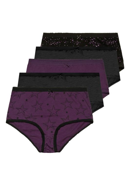5 PACK Plus Size Purple Star Print High Waisted Full Briefs | Yours Clothing 2