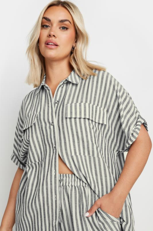 YOURS Plus Size Black Stripe Linen Shirt | Yours Clothing 4