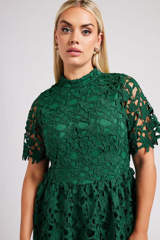 Yours Plus Size Emerald Green Lace Crochet Midi Dress 5