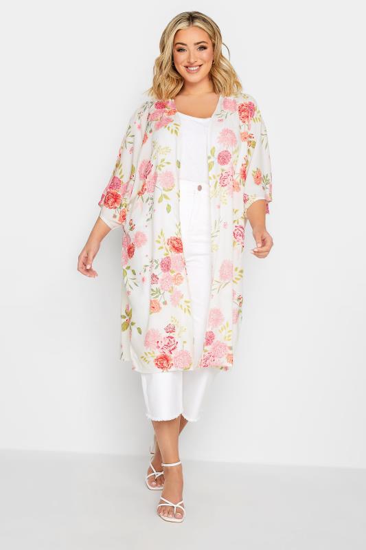 YOURS Plus Size White Floral Print Longline Kimono | Yours Clothing 3