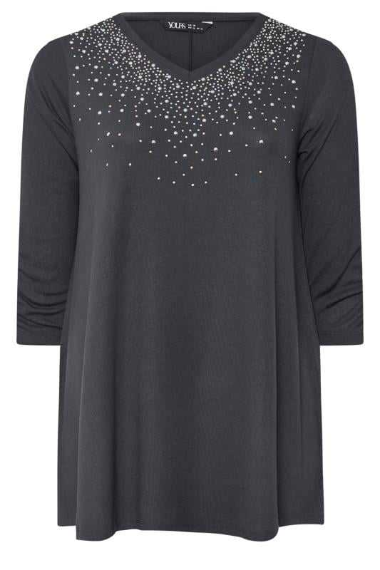 YOURS Plus Size Charcoal Grey Diamante Stud Swing Top | Yours Clothing  5