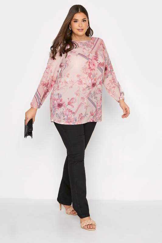 YOURS LONDON Plus Size Pink Floral Scarf Print Blouse | Yours Clothing 2