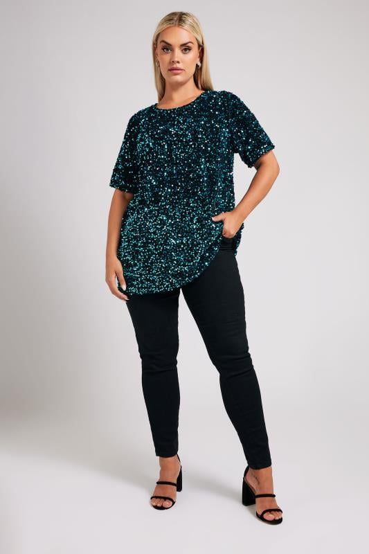 Blue and green sequin top online