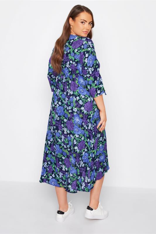 LIMITED COLLECTION Curve Blue Floral Ruched Sleeve Wrap Dress 3