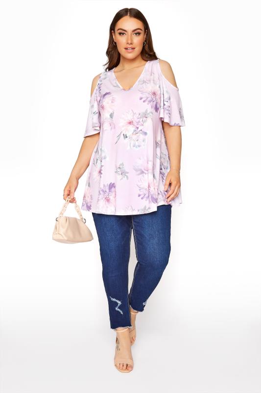YOURS LONDON Pink Floral Cold Shoulder Top | Yours Clothing  2