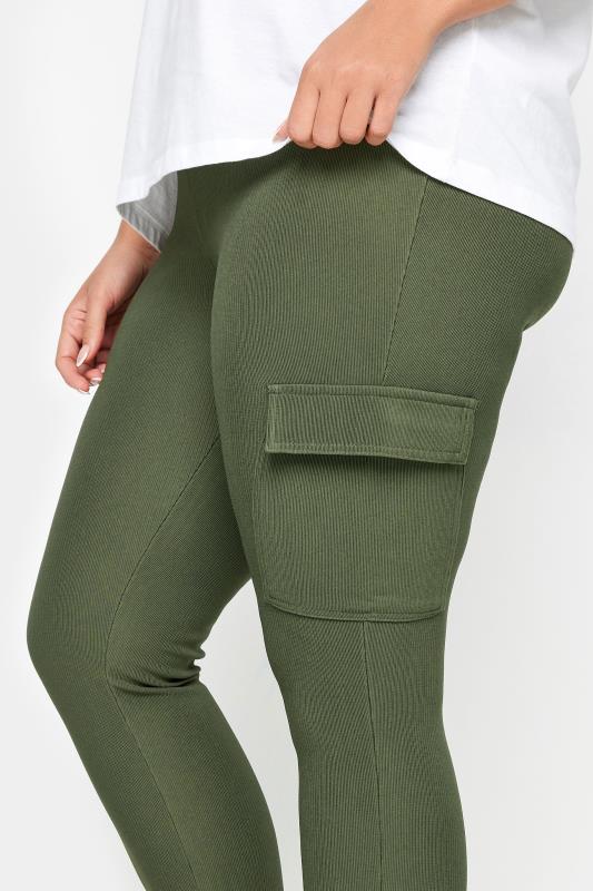 YOURS Plus Size Khaki Green Cargo Leggings | Yours Clothing 4