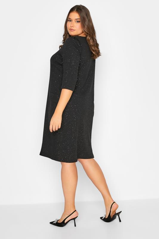 Plus Size Black & Silver Glitter Tunic Dress | Yours Clothing 3