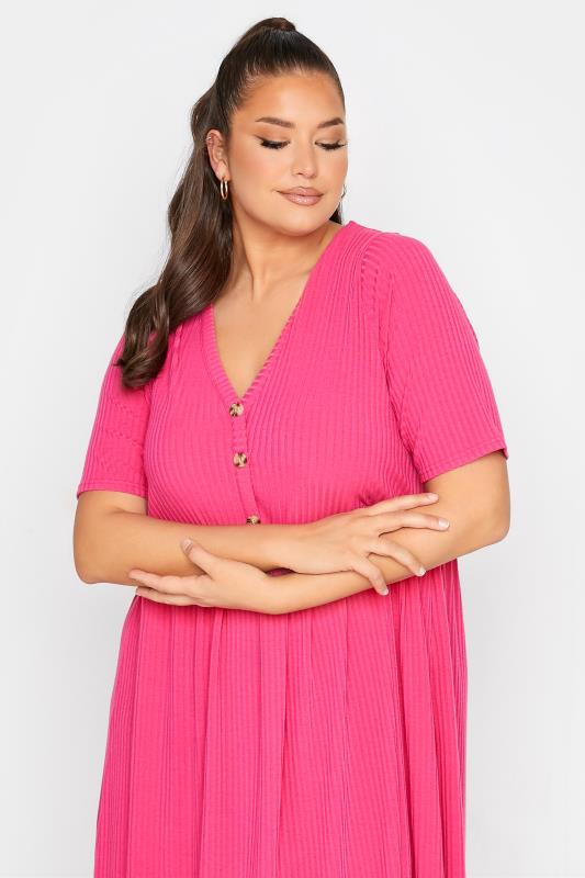 LIMITED COLLECTION Curve Hot Pink Ribbed Peplum Midi Dress_D.jpg
