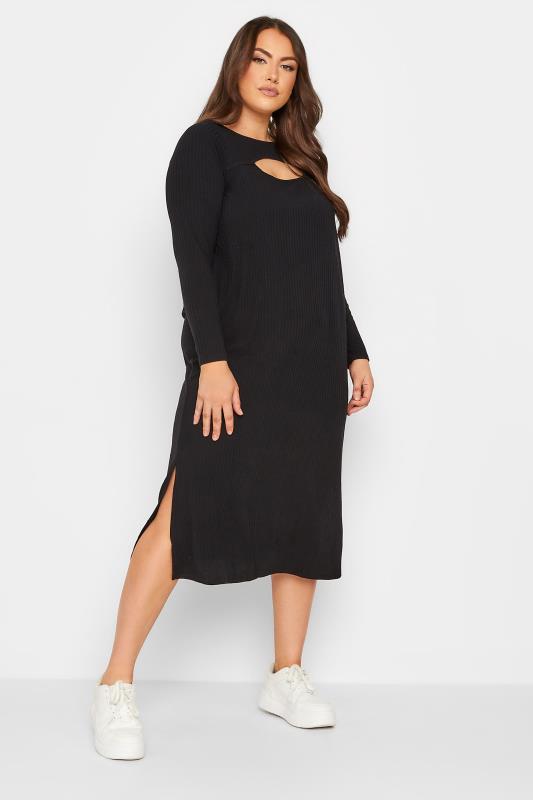Plus Size Black Ribbed Cut Out Midaxi Dress | Yours Clothing 2