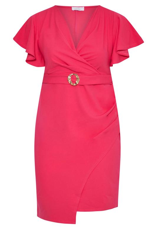 YOURS LONDON Plus Size Pink Buckle Wrap Bodycon Dress | Yours Clothing 6