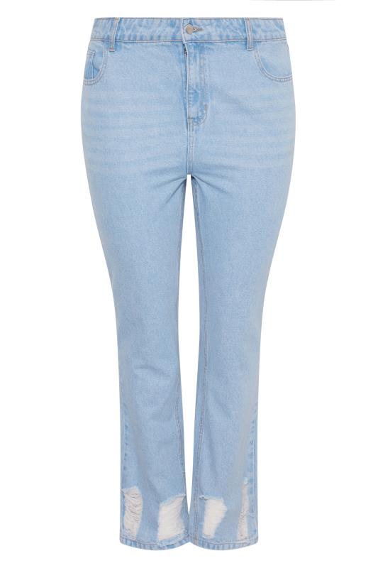 Plus Size Light Blue Ripped Hem Straight Leg Jeans | Yours Clothing 4