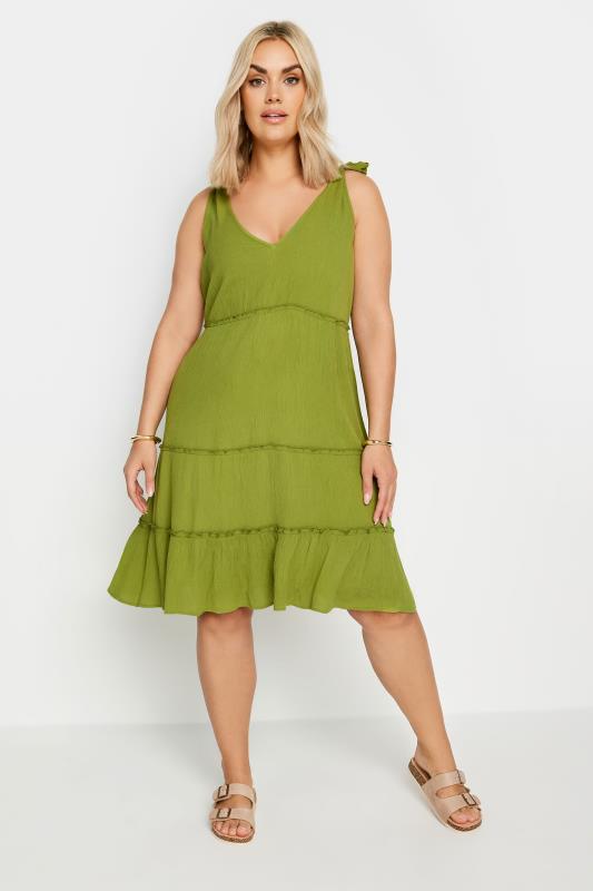 LIMITED COLLECTION Plus Size Olive Green Tiered Midi Dress | Yours Clothing 2