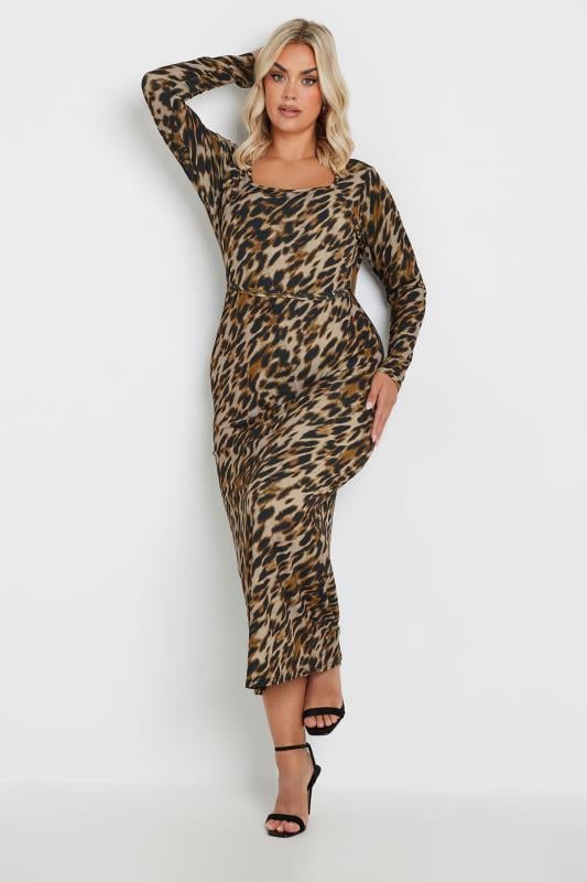 LIMITED COLLECTION Plus Size Brown Leopard Print Square Neck Dress | Yours Clothing 5