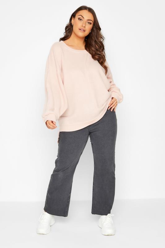 Plus Size Light Pink Soft Touch Fleece Sweatshirt | Yours Clothing 2