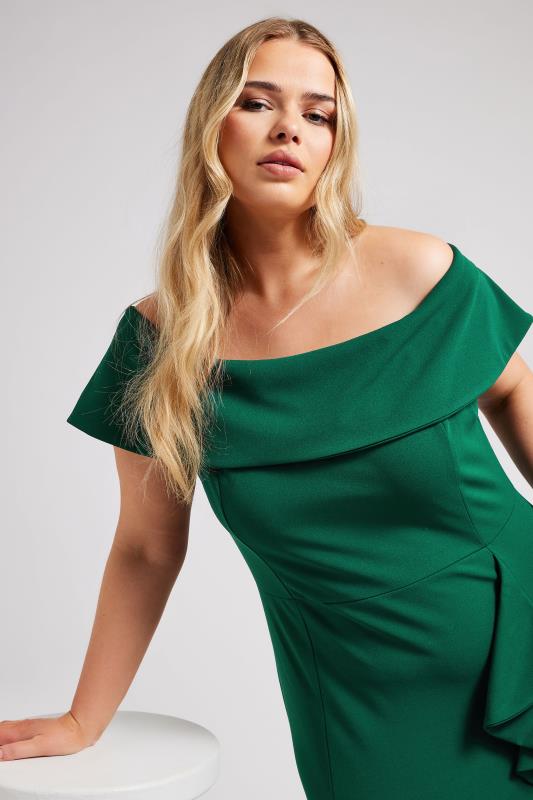 YOURS LONDON Plus Size Emerald Green Ruffle Bardot Maxi Dress | Yours Clothing 4